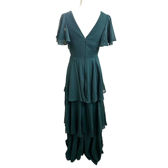 LULUS Sincerely Exquisite Emerald Green Short Sleeve Tiered Maxi Dress-Size M - Picture 6 of 9